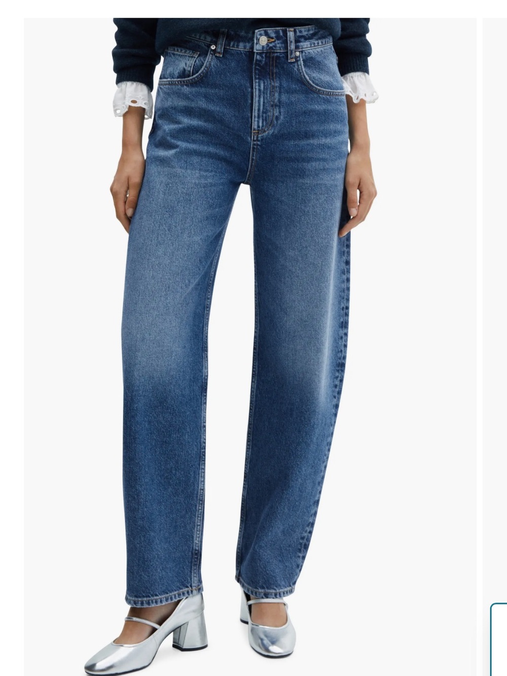 Mango High Waist Balloon Leg Jeans Medium Blue Wash Size 2